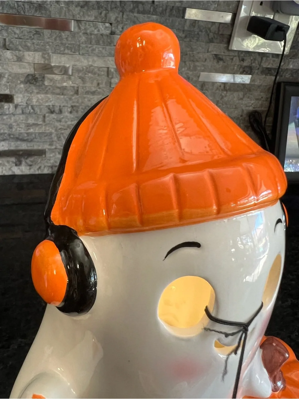 GHOULISH LED Light Up Ceramic Ghost With Headphones, Coffee & Pumpkin